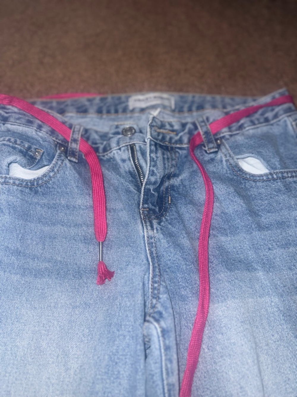 Light Blue Women’s Jeans with Pink Drawstring